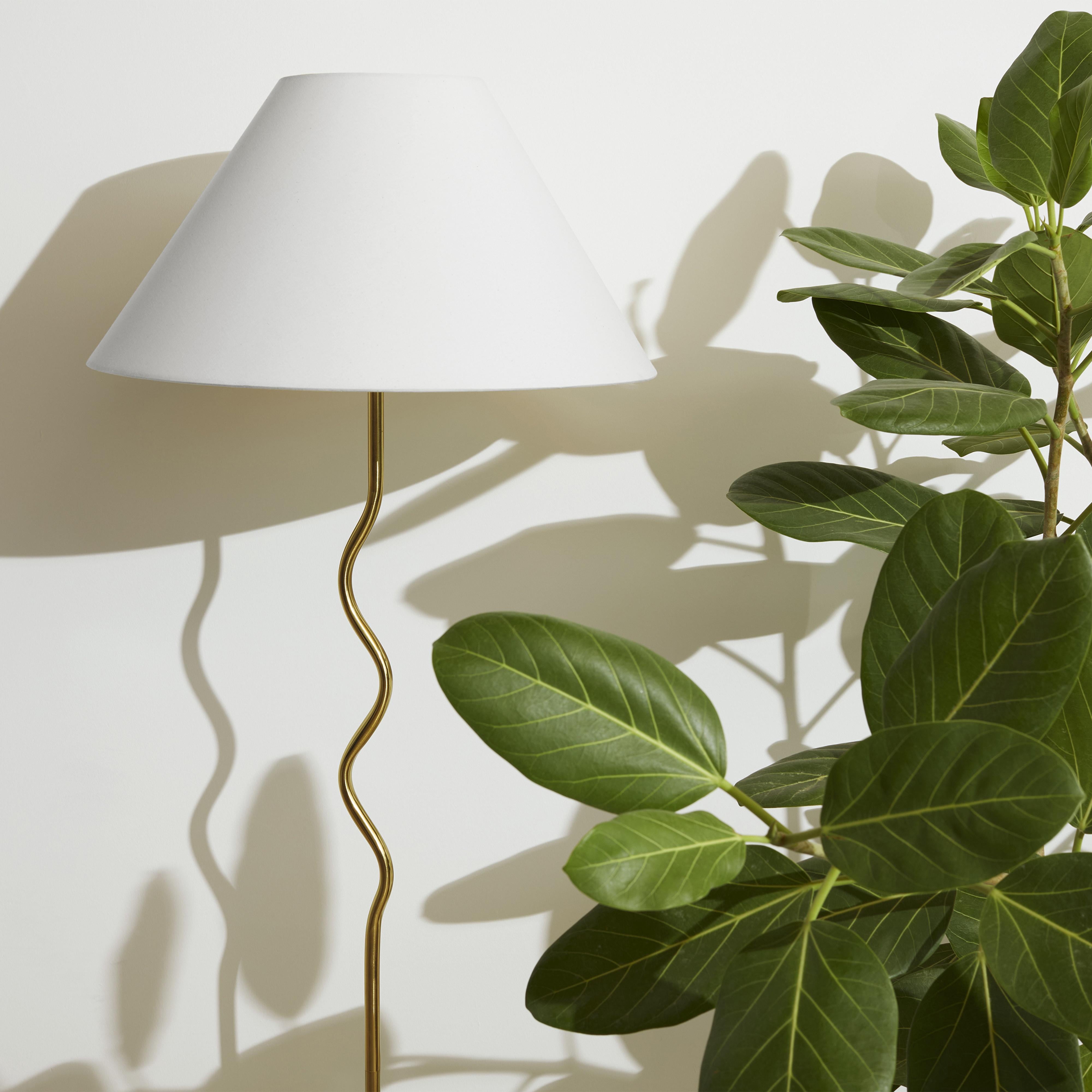 Brightech Squiggle 62" LED Floor Lamp with Twisting Base and Ivory Empire Shade - Brass