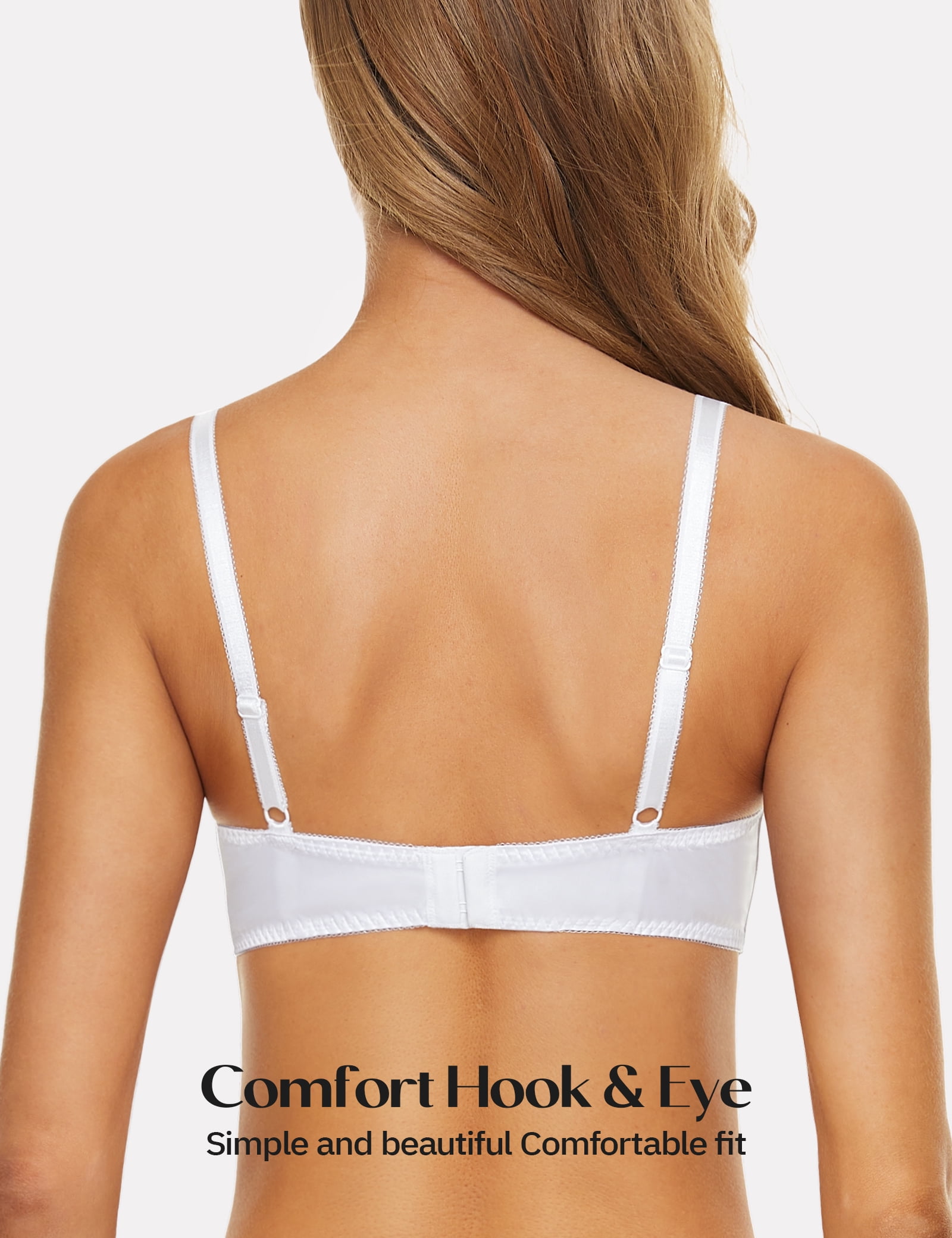 Wingslove Women's Push Up Bra Sexy Lace Balconette Plus Size Full Cup Unpadded Underwire See Through Bra,White 34DD