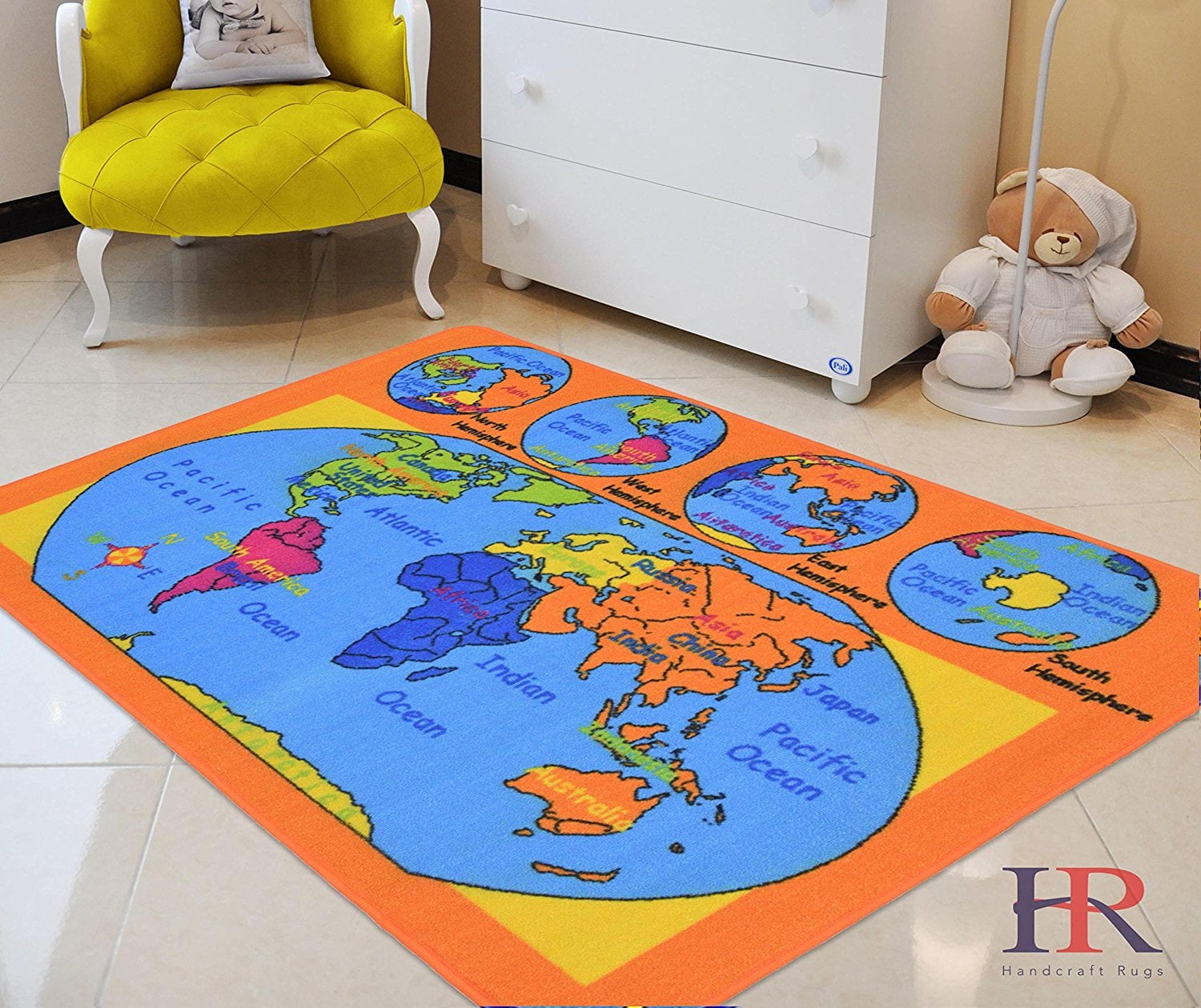 Kids Map of the World Play Mat 100x150 Childrens Rug Atlas Pictures Countries 
