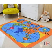 World Map Kids Educational play mat For School/Classroom / Kids Room/Daycare/ Nursery Non-Slip Gel Back Rug Carpet-(3 by 5 feet)
