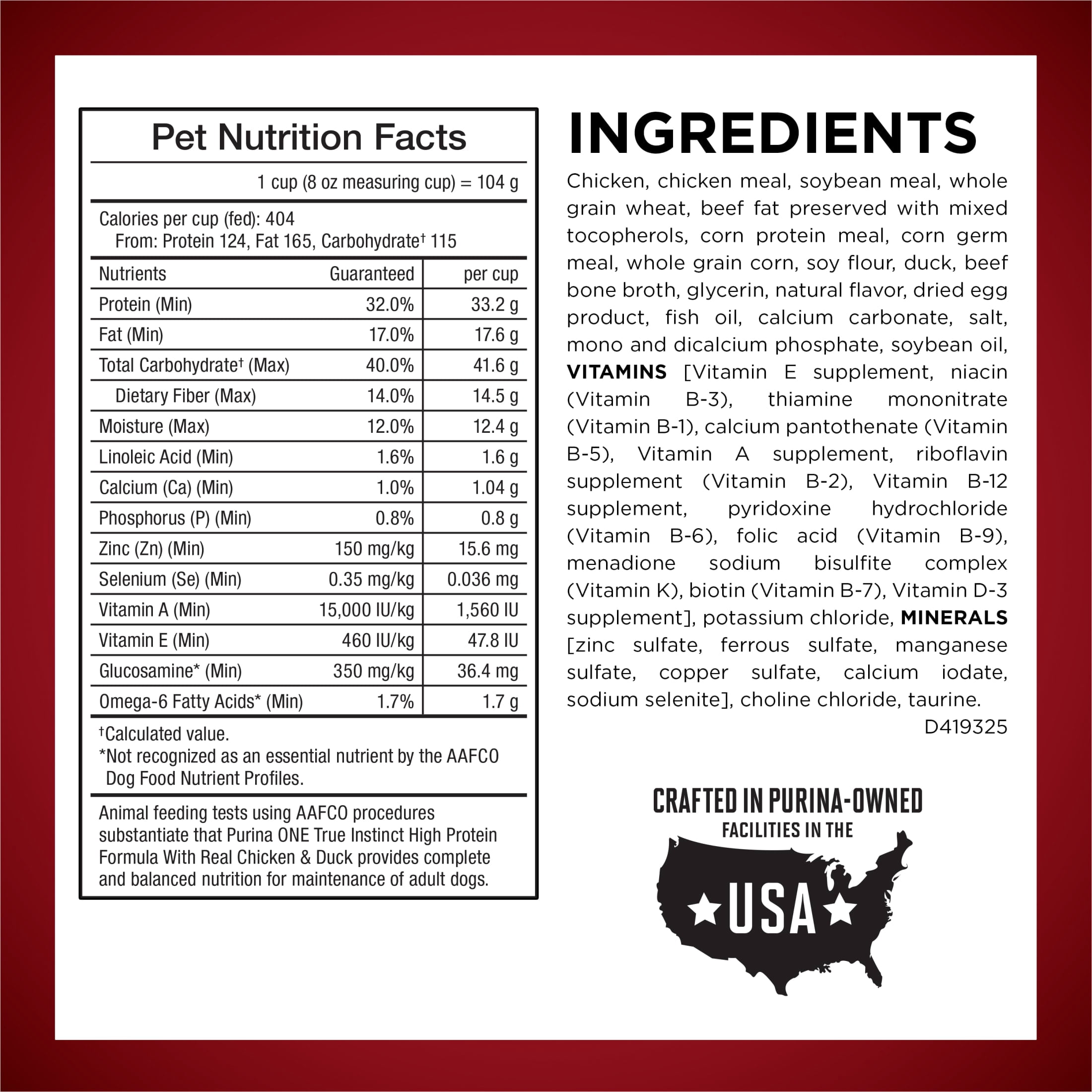 Purina One True Instinct High Protein Dry Dog Food, Muscle & Joint Support, Chicken & Duck, 15 lb Bag