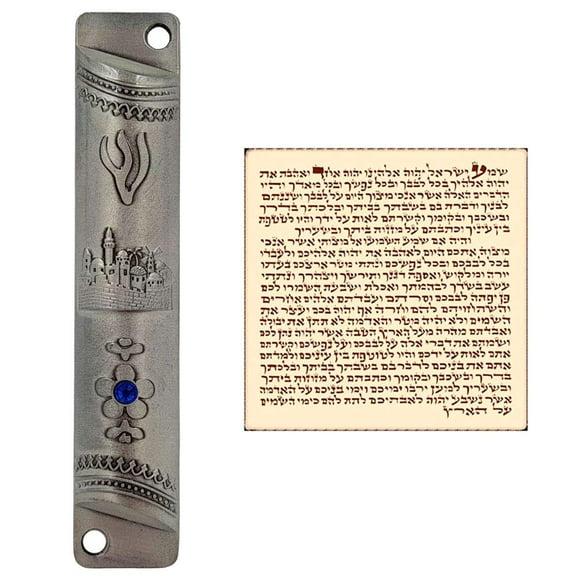 TALISMAN4U Pewter MEZUZAH CASE with Scroll Jerusalem Design Israel Judaica Door Mezuza 4 Inch