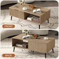thumbnail image 5 of Coffee Table with Storage, Wooden Coffee Tables with Sliding Door and Solid Wood Legs, 2-Tier Cocktail Table, Mid Century Modern Coffee Table for Living Room, Home, Office, Farmhouse, 5 of 8