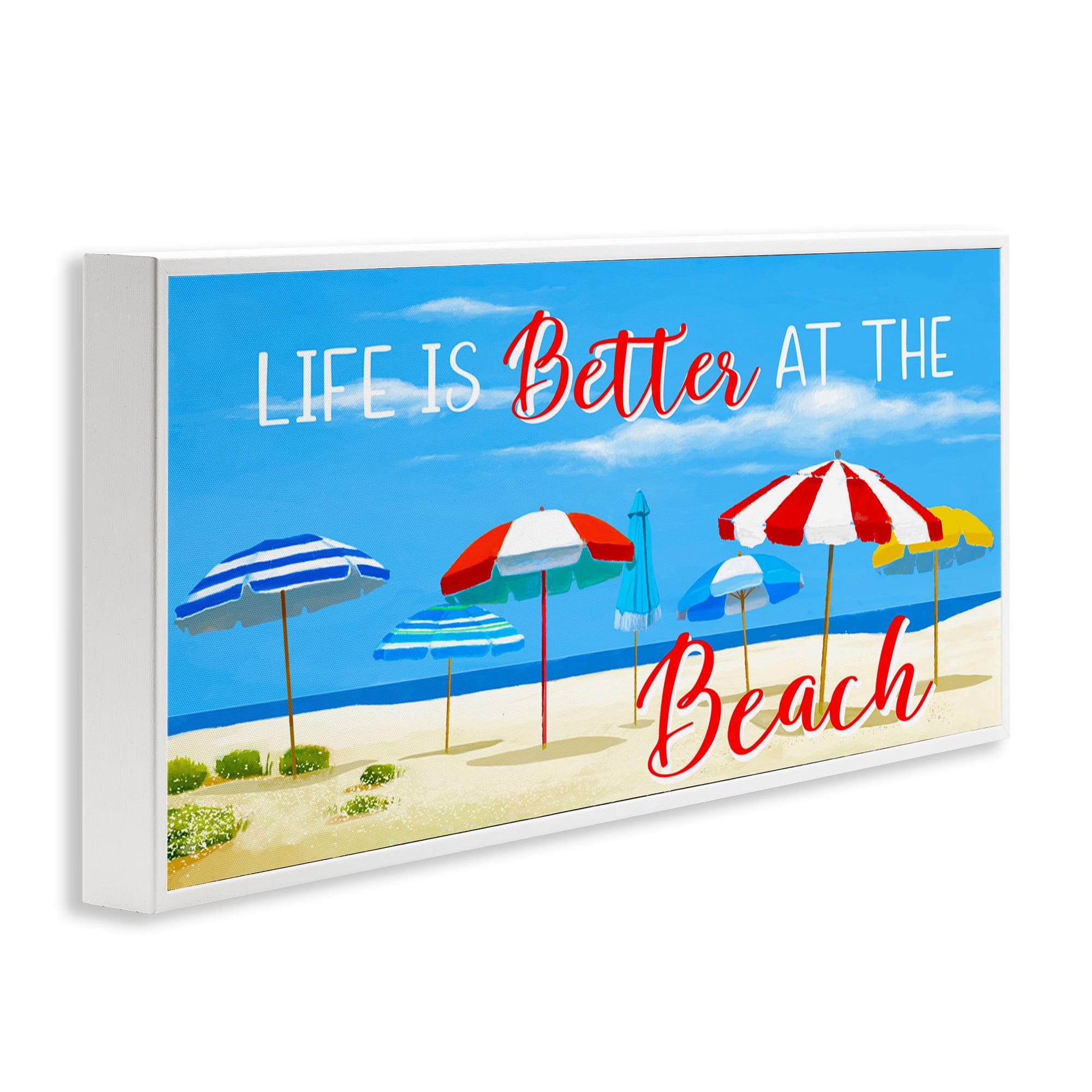 Stupell Industries Better At Beach Scene Landscape Painting White Framed Art Print Wall Art, 24 x 10