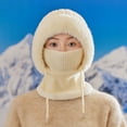thumbnail image 6 of Women's Winter Plush Hat with Integrated Face Mask and Scarf, Fleece Lined Knit Beanie with Neck Warmer, Cold Weather Balaclava Style Cap, Warm Hooded Mask Hat for Outdoor Activities - White, 6 of 6