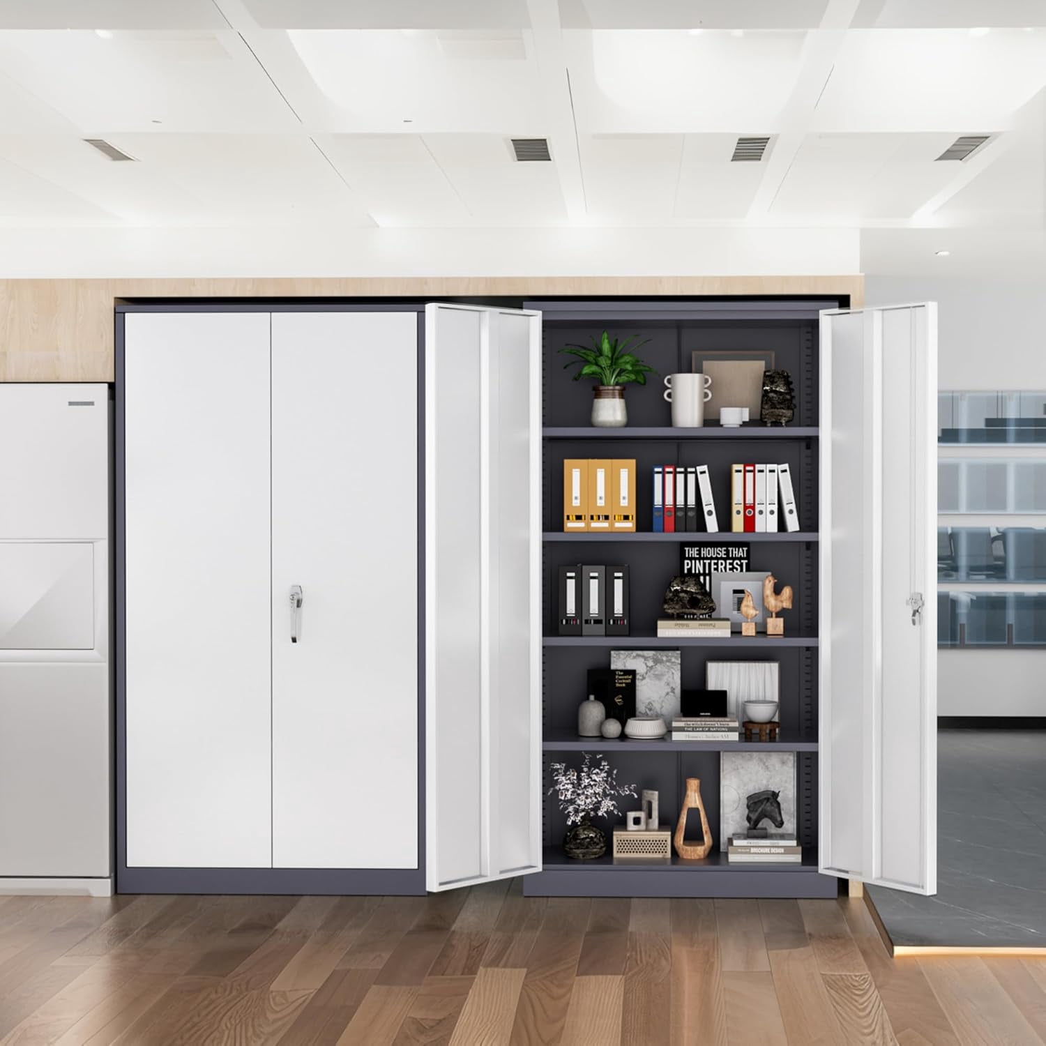 SOLAURA 72"H Metal Garage Storage Cabinet with Locking Doors and Adjustable Shelves for Home, Office(Gray White)