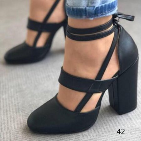 

Women Chunky Heels Sandals Pointed Toe PU Leather Female Sandals for Summer 42