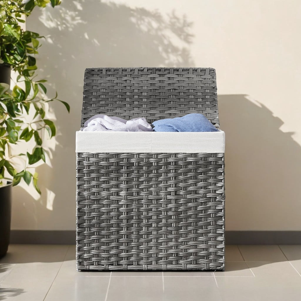 130L Double Laundry Hamper with Lid Clothes Hamper with 2 Removable Liner Bags and 6 Mesh Bags Laundry Storage for Laundry Room Gray