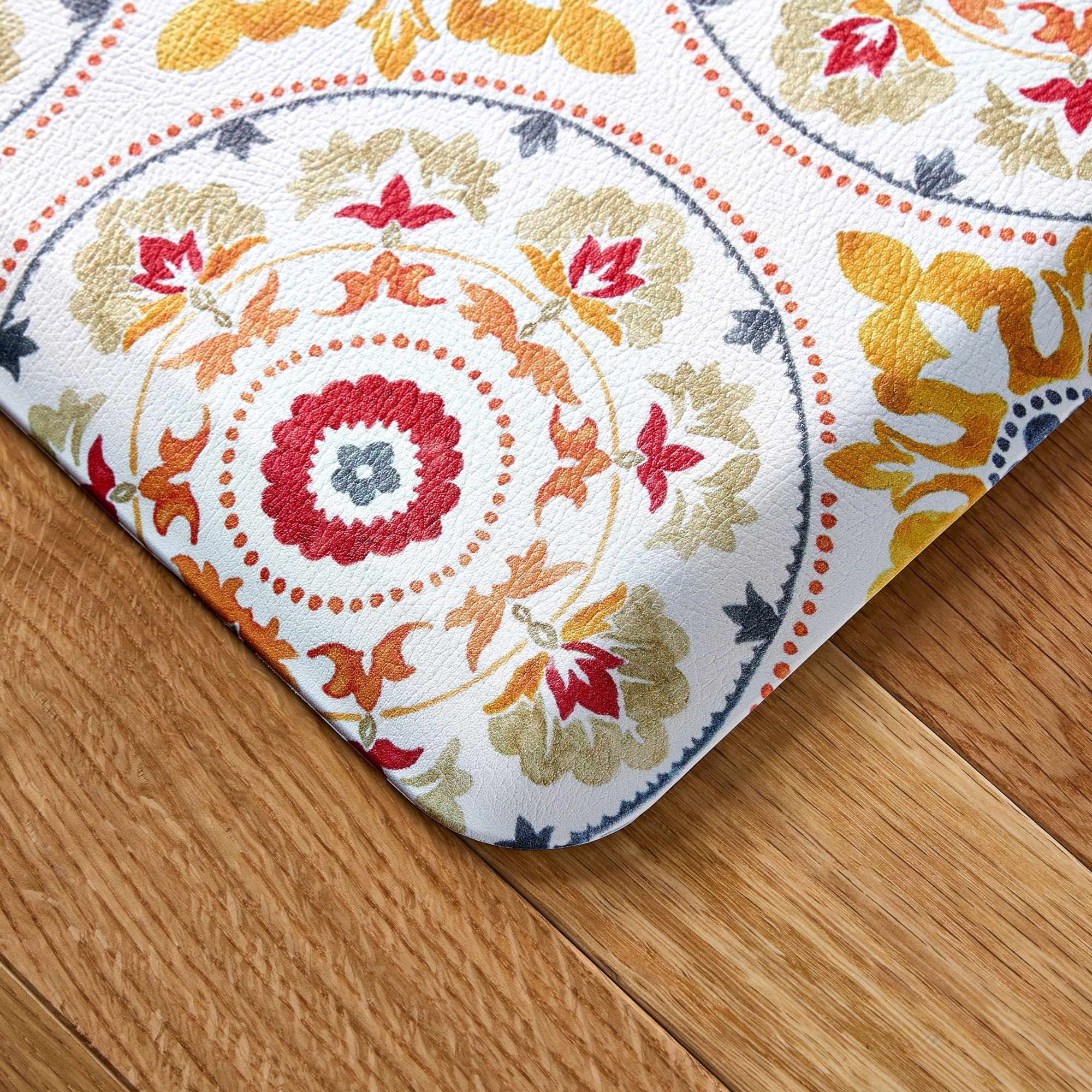 FIESTA Postiano Tiles Geo Textured Anti-Fatigue Comfort Kitchen Runner Mat, Non-Slip Floor Mat, Padded Standing Desk Mat, Red/Yellow/White, 20"x55"