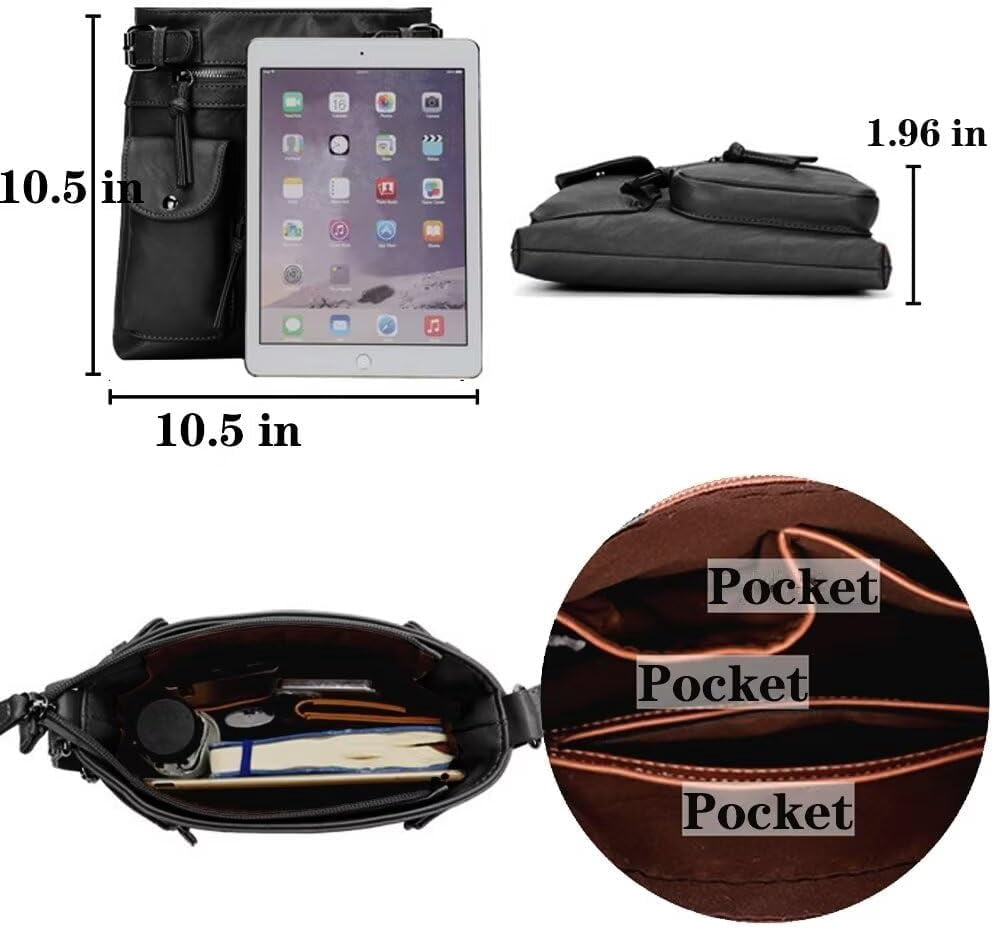 Leather Crossbody Bag for Women PU West Multi Pocket Shoulder Bags Travel Purses Ultra Soft Washed