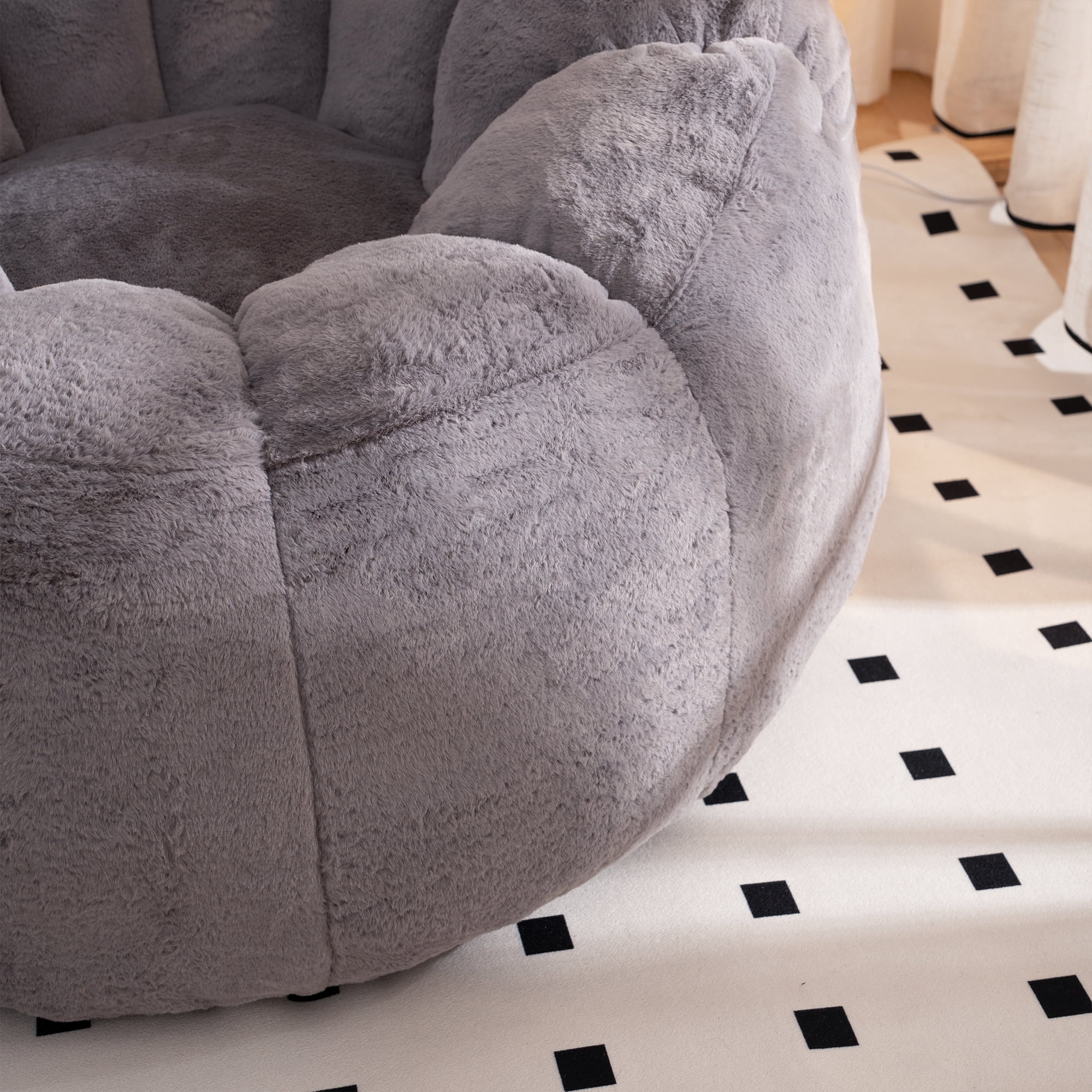 Giant Bean Bag Chair, Oversized Bean Bag Couch for Adults and Kids, Faux Fur Shell-Shaped Large Bean Bag Chair with Filler, Stuffed Big Accent Sofa Chair Floor Sofa for Gaming, Reading
