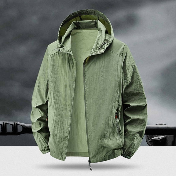 DPTALR Men's Thin Sports Cargo Jacket Loose Hooded with Multi-Functional Pockets for ,Army Green,L