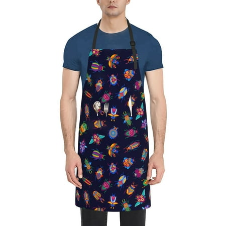

Pofeuu Colorful Insects Print Waterproof Apron with Pockets Adjustable Cooking Aprons Kitchen Bib for Baking Household Cleaning