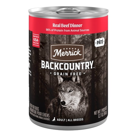 Merrick Backcountry Wet Dog Food for Adults, Grain Free High Protein Real Beef, 12.7 oz Cans