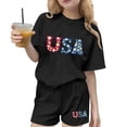 thumbnail image 2 of ATOGUTA Girl 2 Piece Outfit Set Kids 4th of July Short Sleeve T-Shirts Elastic Waist Shorts Casual Summer Clothing Sets Size 3T-15, Black, 2 of 6
