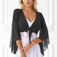 thumbnail image 2 of GJSYRH Womens 3/4 Sleeve Shrug Sheer Mesh Cardigans Tie Front Cropped Lightweight Bolero Shawl Top for Casual Going Out Black One Size, 2 of 6