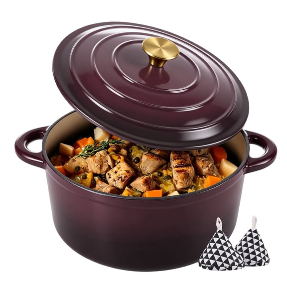 Hawsaiy 6 QT Enameled Cast Iron Dutch Oven with Lid, Includes 2 Oven Mitts, Nonstick Cookware for Baking, Roasting, Braising, Fig