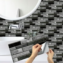 6 Pcs Self Adhesive Tiles Stickers Black Gray Marbling Wall Decals 11.8x5.9inch Waterproof Vinyl Peel and Stick Backsplash Mosaic Brick Wallpaper
