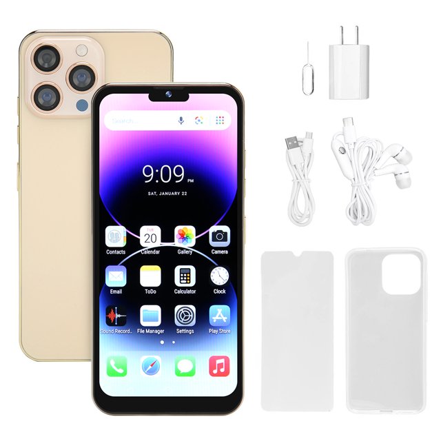 Teléfono celular de 6,5 pulgadas para Android 11.0 Quad Core Red 4G 5G WiFi 4GB RAM 64GB ROM 5000mAh Smartphone Enchufe de EE. UU. 100-240V Oro