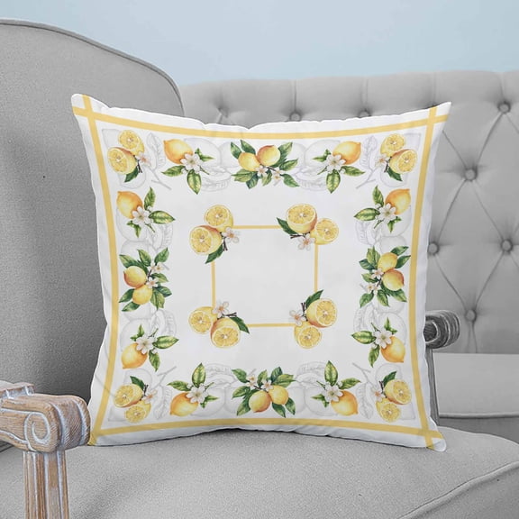 Lemon Yellow Throw Pillow Covers, Soft Pillowcases with Invisible Zipper, Modern Country Flower Floral Summer Spring Square Pillow Cushion Covers for Living Room Couch Sofa Bed 20x20 Inches