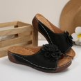 thumbnail image 5 of Daolelai Women's Fashion Open Toe Wedge Heel Leather Flower Sandals Temperament Comfortable Shoes, 5 of 9