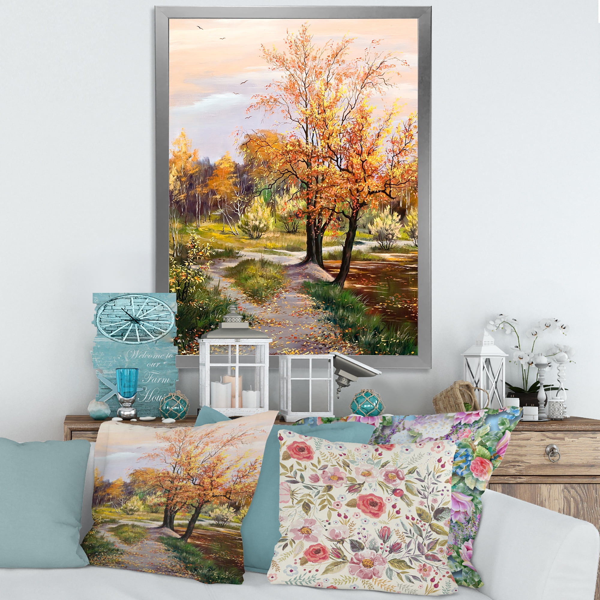 Designart 'The Orange Woods Along River' Country Framed Art Print