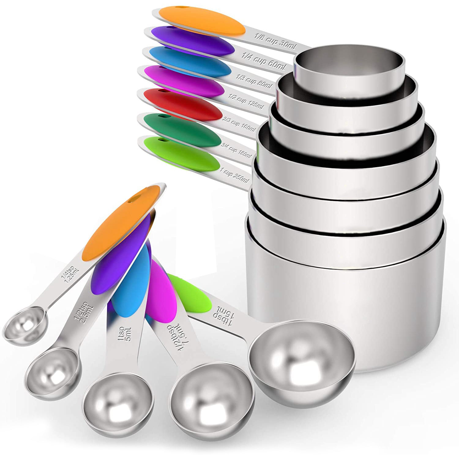 Set of Stainless Steel 7 Measur BASSTOP Measuring Cups and Measuring Spoons Set 