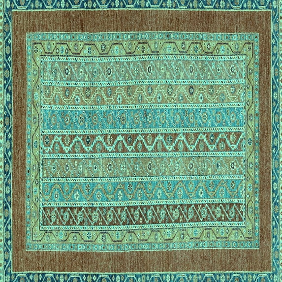 Ahgly Company Machine Washable Indoor Square Abstract Turquoise Blue Modern Area Rugs, 4' Square