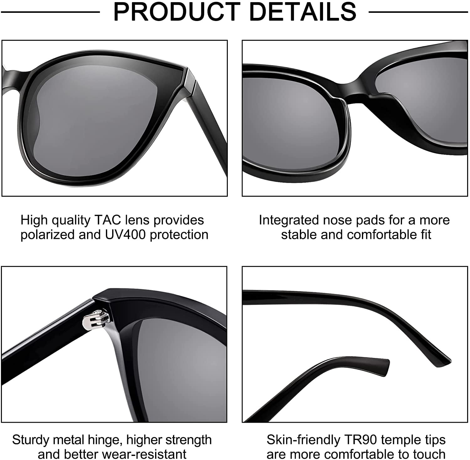 Oversized Cat Eye Sunglasses with UV Protected Lenses, Injection Molded Frame Oversized Cat Eye Sunglasses Polarized UV400 Protection for  main image 4