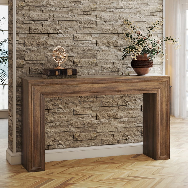 PLAMLE 55 Inch Console Table for Entryway, Narrow Sofa Table Behind Couch with Storage Shelf, Farmhouse Wooden Hallway Table for Living Room, Foyer, Small Spaces