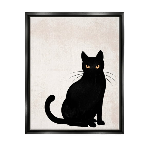 Stupell Industries Halloween Black Cat Silhouette Graphic Art Jet Black Floating Framed Canvas Print Wall Art, Design by Jo Taylor