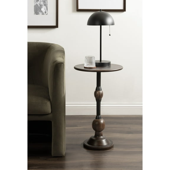 Kate and Laurel Rawlings Traditional Wood and Metal Round Side Table, 14 x 24, Dark Brown and Black, Vintage Pedestal Table for Use as Living Room End Table, Plant Stand, or Bedroom Nightstand