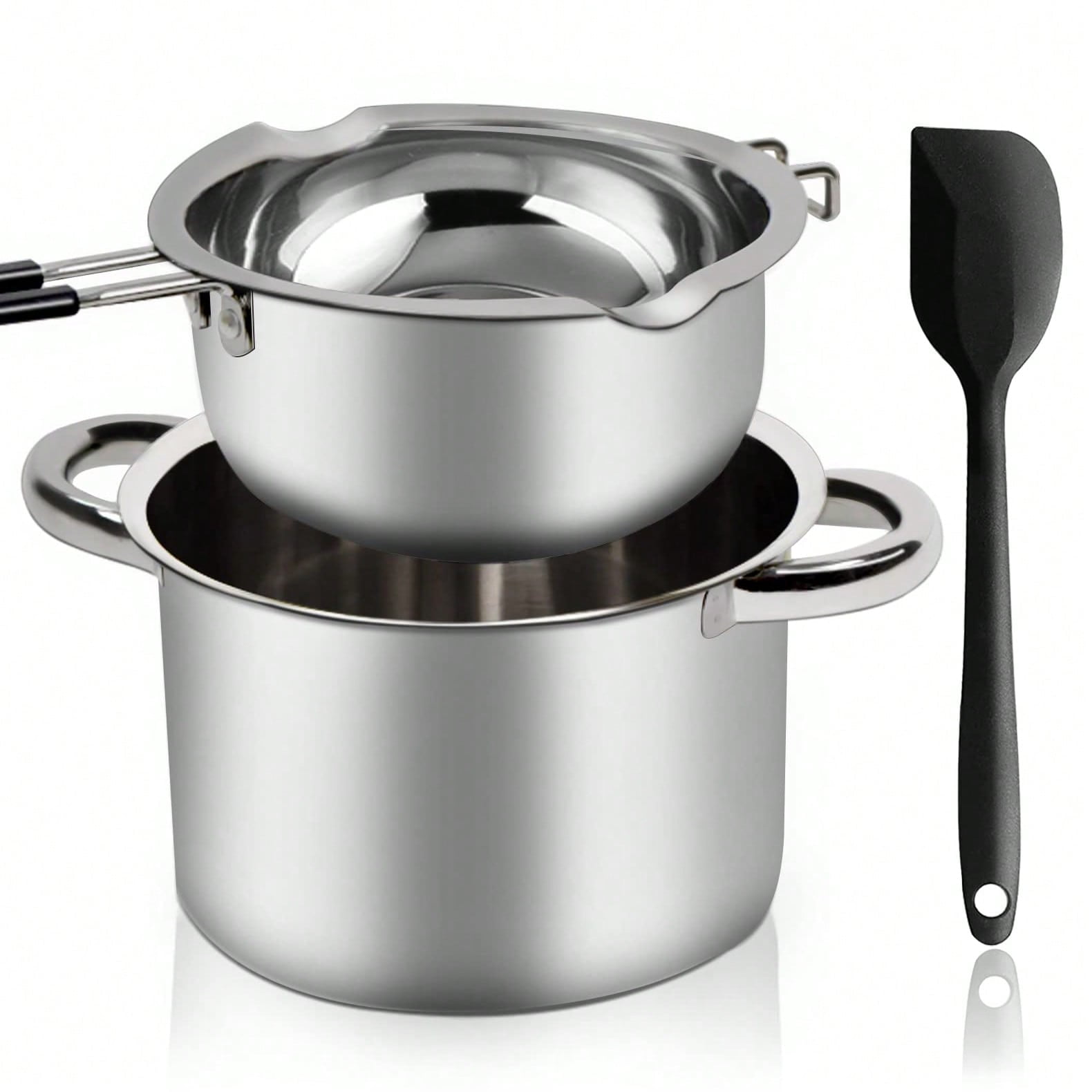 3pcs 1 Set Double Boiler Pot Set 1200ml Wax Melting Pot With 2800ml Stainless Steel Pot With Silicone Spatula Candle Wicks For Candle Making