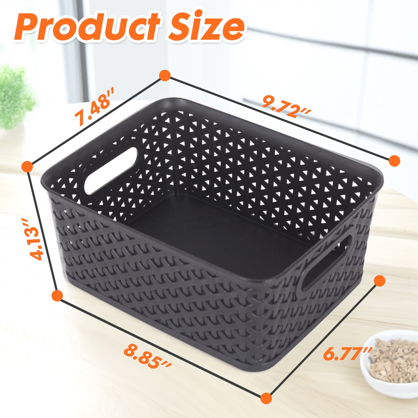 PinkSheep 6 Pack Plastic Storage Baskets Small Organizer Basket Bins Black