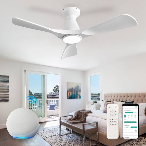 42-Inch White Ceiling Fan with Lights: Alexa & App Remote Control,Dimmable Indoor Outdoor Fan with 6-Speed & 3 CCT