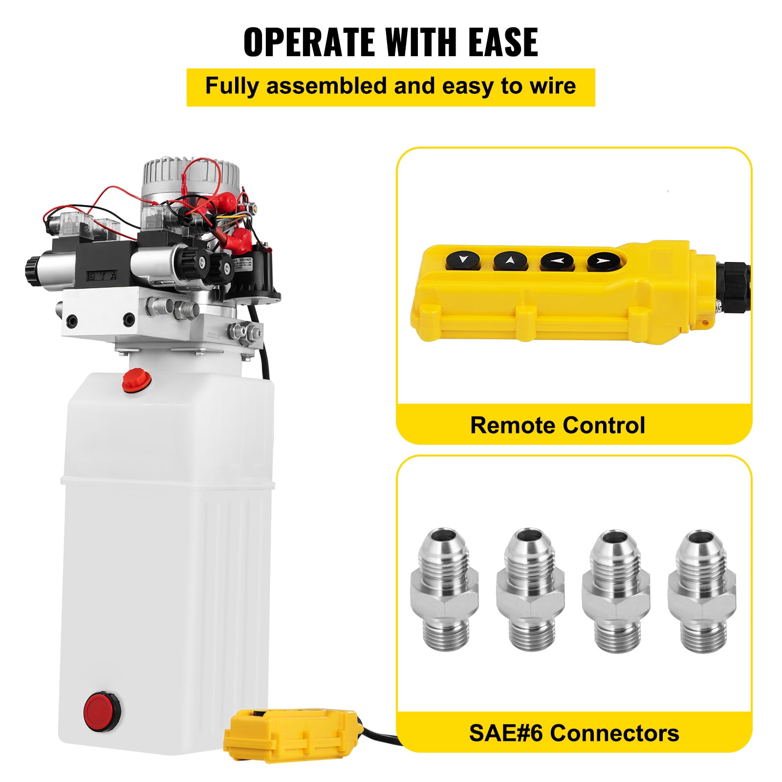KFFKFF 12V DC Hydraulic Power Unit, Double Acting with Dual Solenoid, 8L Plastic Reservoir, Up to 200 Bar Pressure, Ideal for Vehicle Lifting
