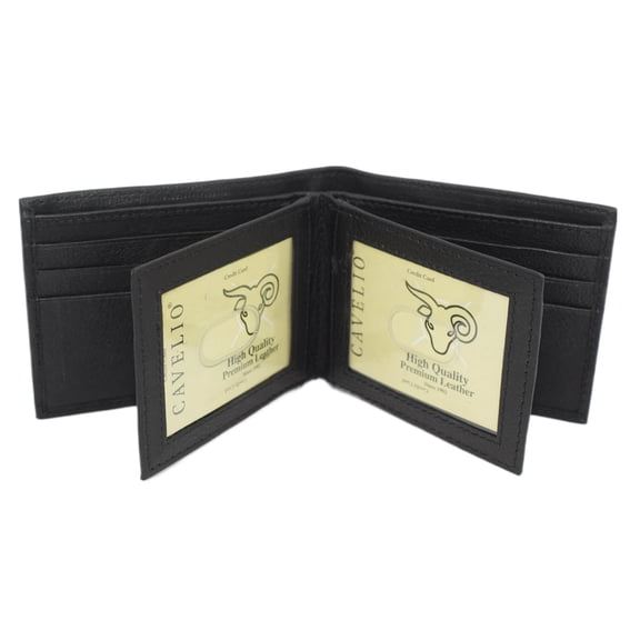 Mens Wallet RFID Genuine Leather Bifold Wallets For Men, 3 ID Windows 12 Card Holders Gift Box Black
