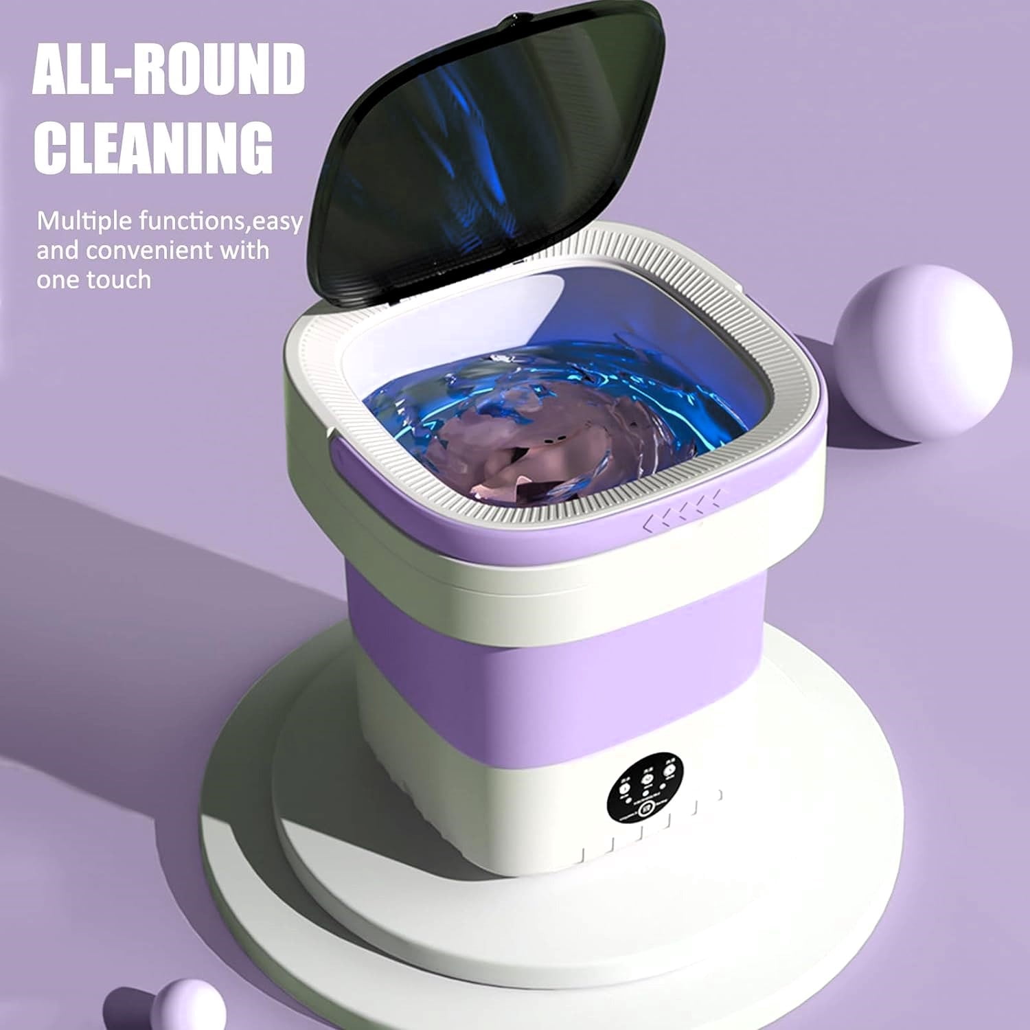 12L mini portable washing machine with foldable design and 3 cleaning modes