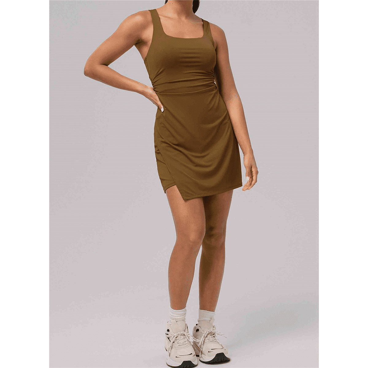 Womens Tennis Dress Athletic Dresses Workout Dress Skort Dress Golf Outfits Mocha Brown M