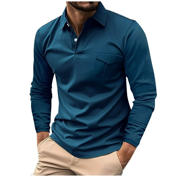 LpwkSSA Long Sleeve Shirts For Men Turndown Collar Button Pullover Shirts Blouse Slim Fit Casual Regular Fit Business Formal Dress Shirt Sports T-Shirt Blue XL