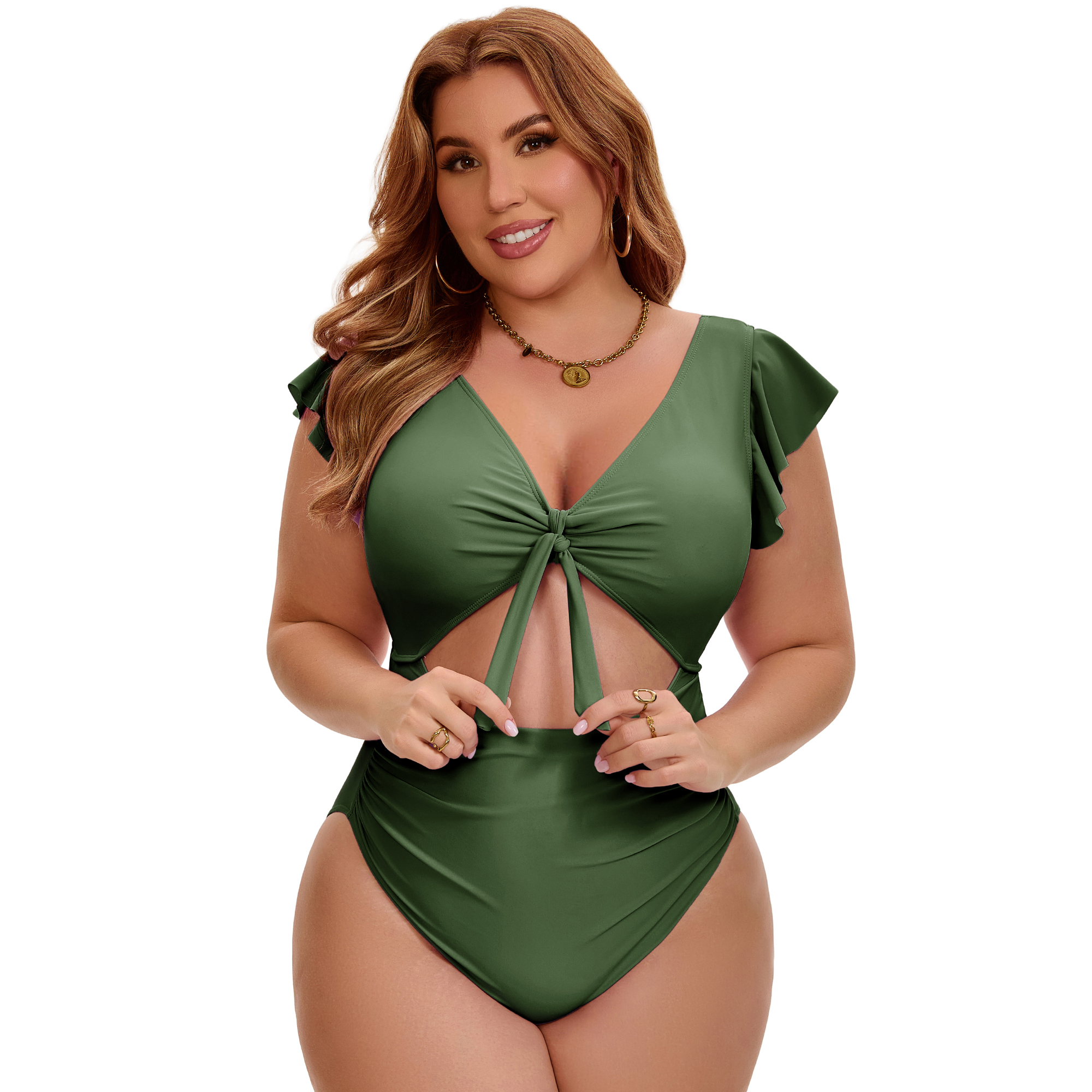 DARING DIVA Women's Plus 1 Piece Bikini Bathing Cut Out Suit 3X Army Green