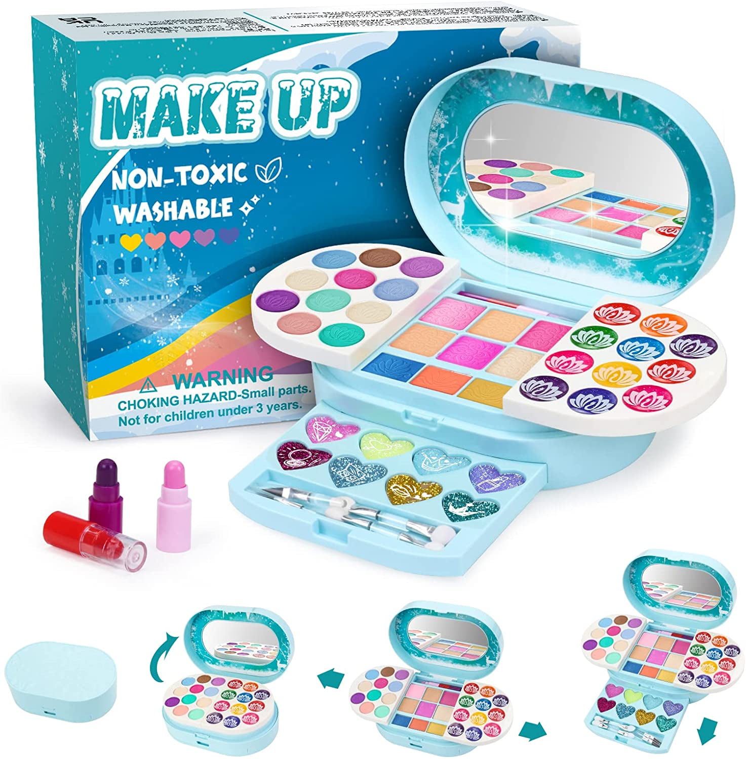 Kids Makeup Kit for Girls,Pretend Play Makeup Kit Toys Palette for Kids 