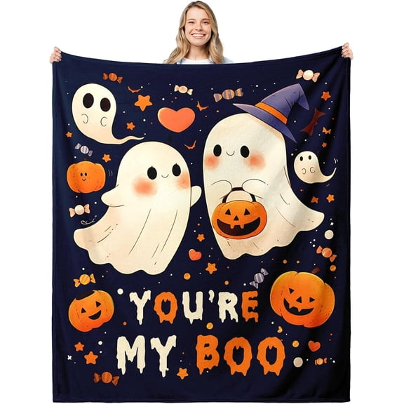 You're My Boo Ghost Print Flannel Throw Blanket, Soft Cozy Blanket, Warm Plush Throw for Sofa Couch Bed Travel Camping, All Season