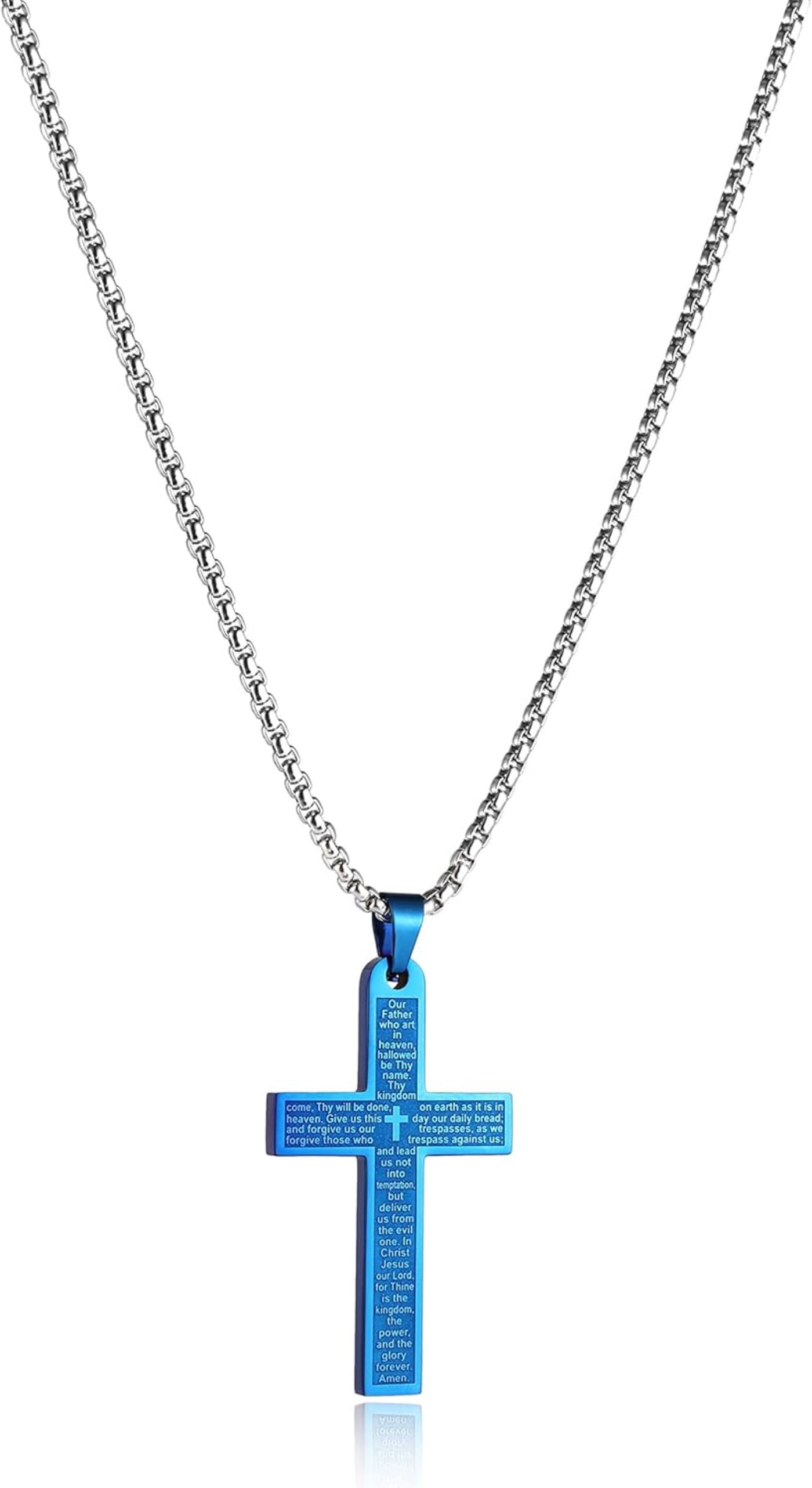 Celvieroot Stainless Steel Mens Womens Cross Necklace Lord's Prayer Pendant, 4 Colors Available