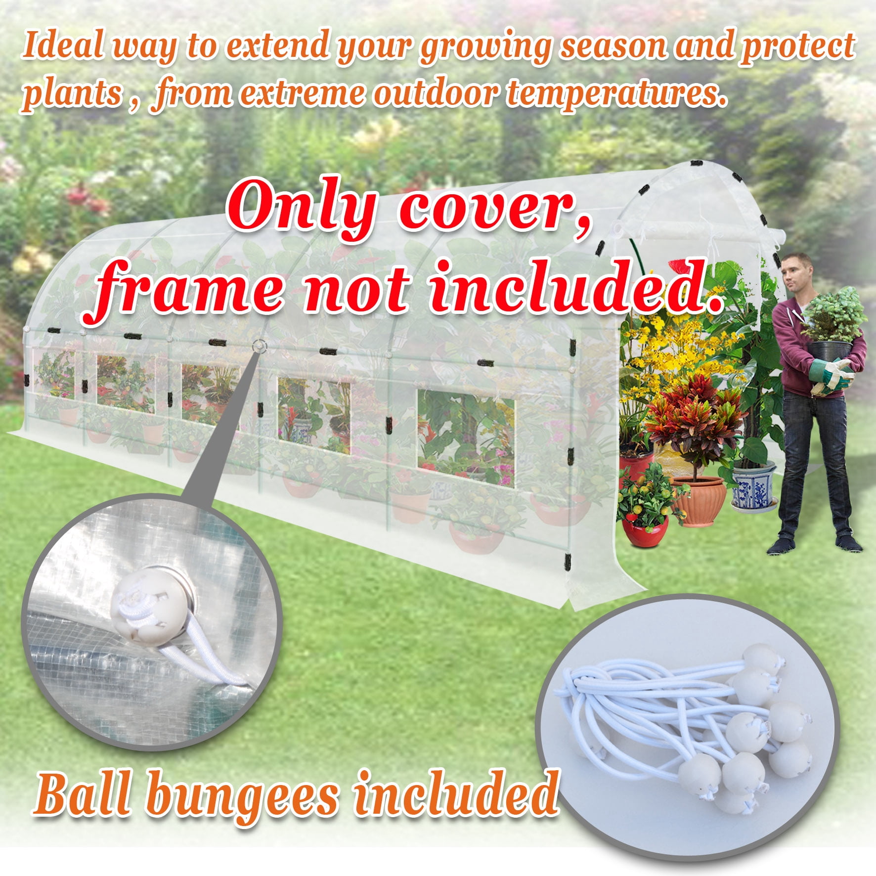 SUNNY Greenhouse Replacement Cover Half-Transparent Greenhouse Cover (24.6'x10'x7')