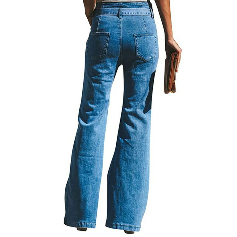 Womens Fashion Denim Jeggings Trouser Jeans Wide Leg Long Flare Bell Bottom  Pant Sexy Long Pants
