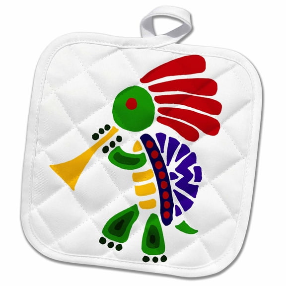 3dRose Funny Colorful Turtle Dancing Kokopelli and Playing Horn - Pot Holder, 8 by 8-inch