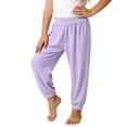 thumbnail image 2 of WAVSUF Girls Jogger Pants Straight Fit Elastic Waist Ice Silk Knitted Summer Daily Active Sweatpants Purple Size 6, 2 of 6