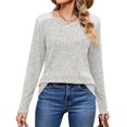 thumbnail image 3 of Camisas de Larga y Cuello Redondo para Mujer, Corte Holgado, Estilo Túnica Informal Elegante, Suéter, Ropa de Otoño e Invierno Gris XXL, 3 of 10