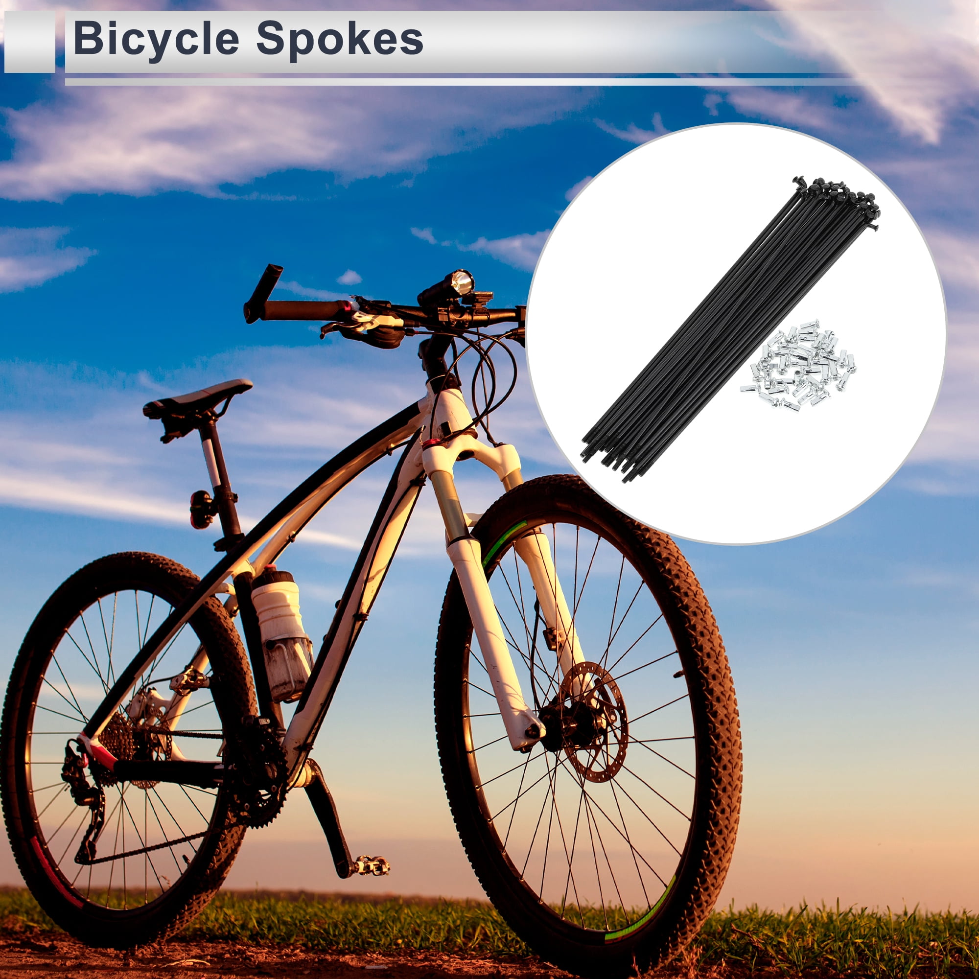 Unique Bargains 36Pcs Universal 12G Bike Wheel Spokes with Nipples Black 8.5"
